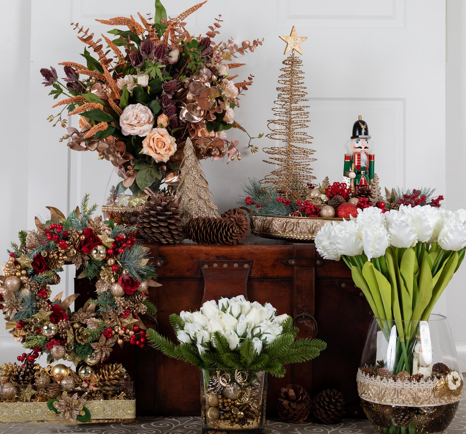 Christmas Artificial Arrangement Table Decor - HM Grande Flora - artificial flowers Australia - luxury table centrepiece