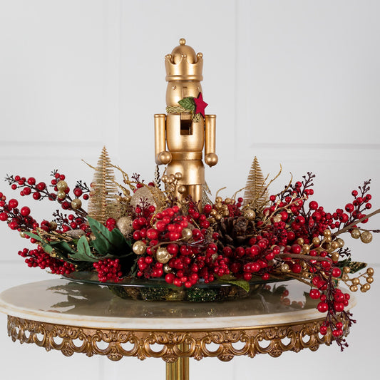 Elegant Christmas Table Centrepiece "Christmas Nutcracker Red & Gold Forest" - HM Grande Flora - artificial flowers Australia - luxury table decor