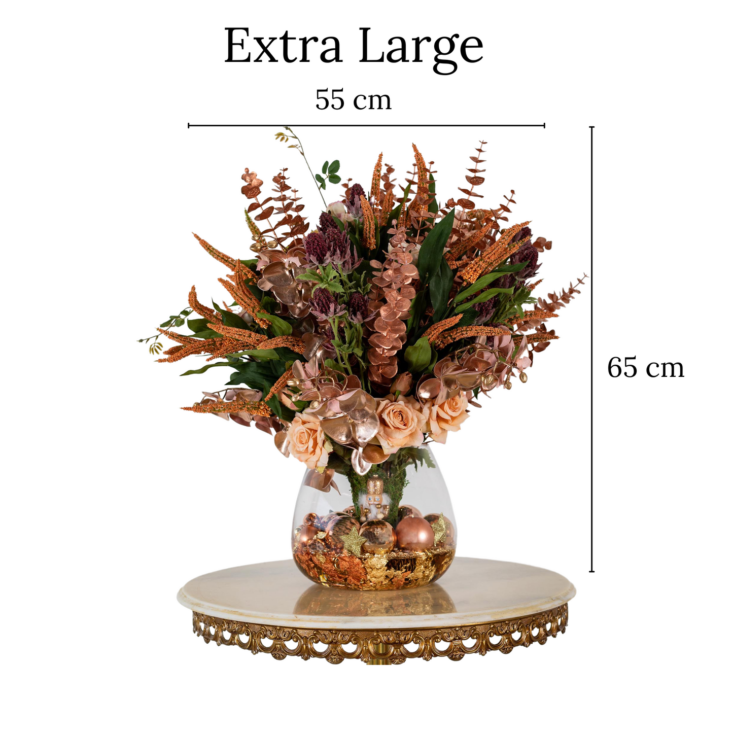 Real Touch & Silk Fake Flower Christmas Arrangement - Large "Rose Gold Nutcracker Celebration"